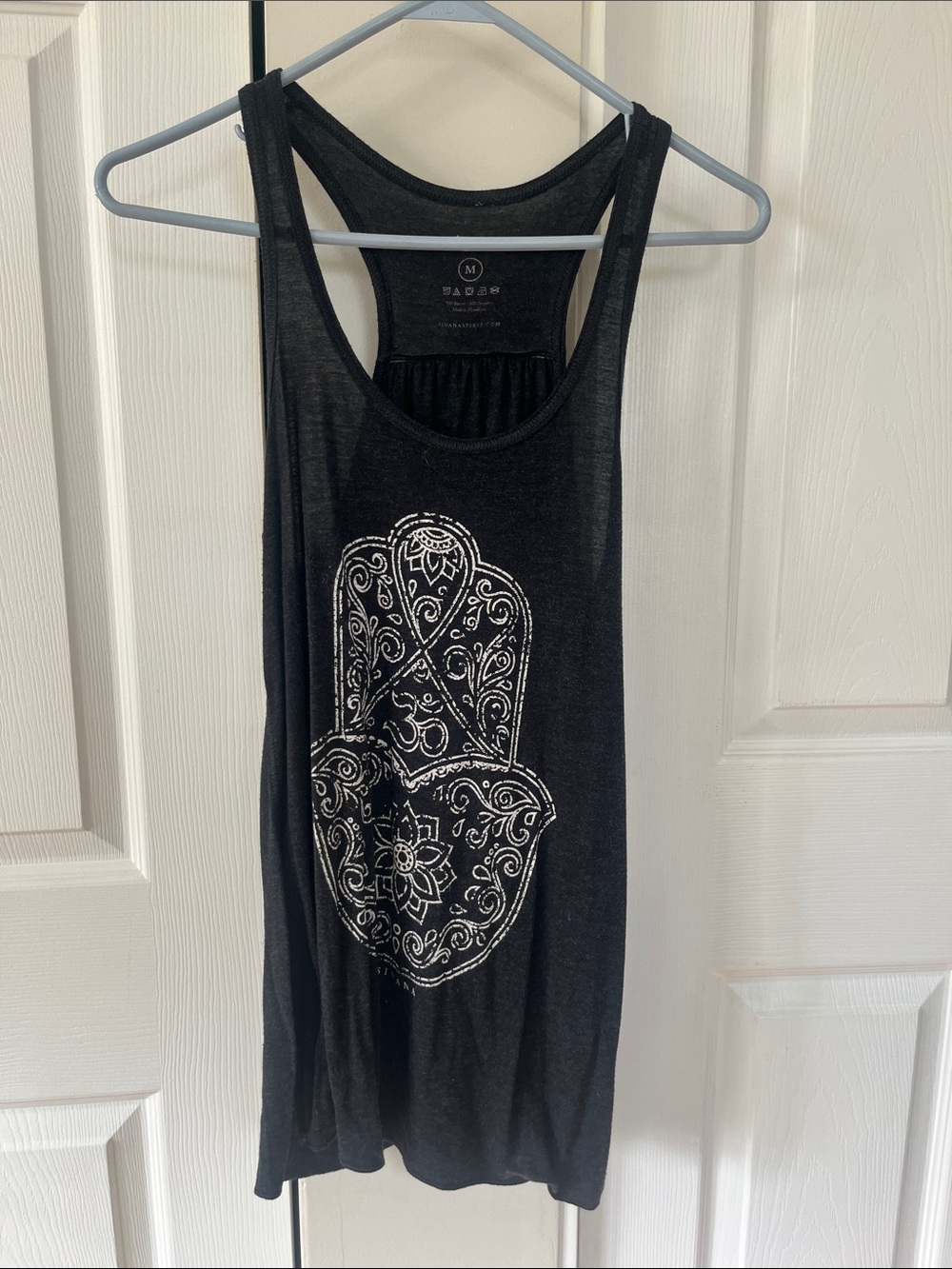 Black Racerback Tank with White Hamsa Graphic